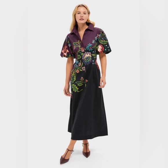 Tuckernuck Dresses & Skirts - Tuckernuck Midnight Moonflower Delaney Dress Floral Purple Collared Midi Small